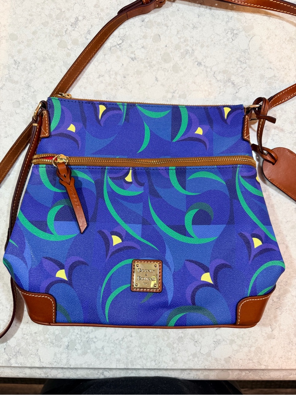 Disney Club 33 Dooney & Bourke Blue Pattern Crossbody Bag with Brown Trim
